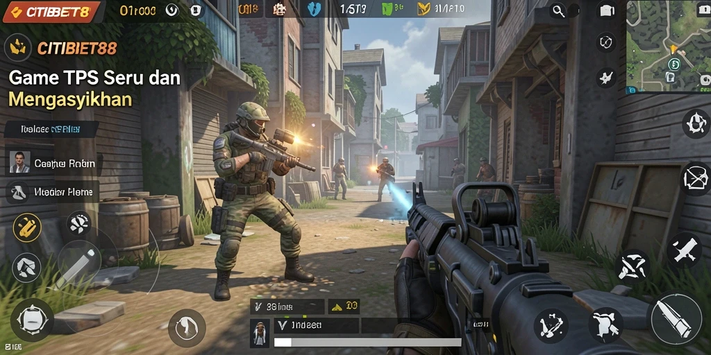 Screenshot CITIBET88 menampilkan aksi intens dalam gameplay TPS.