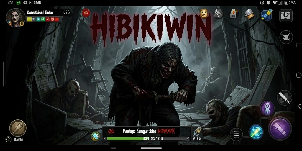Tampilan gameplay HIBIKIWIN yang menyeramkan dan menegangkan.