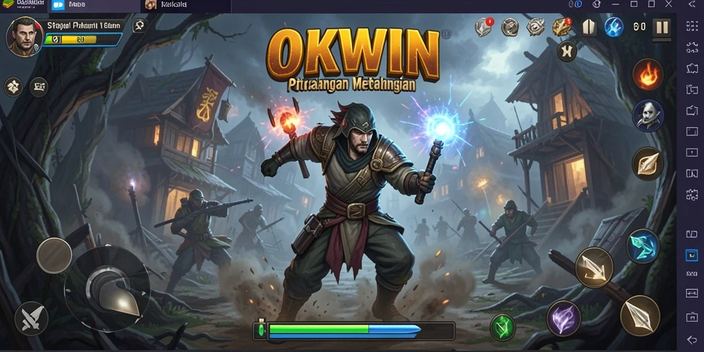 Tampilan gameplay OKWIN menunjukkan strategi yang mendebarkan dan visual yang memukau.