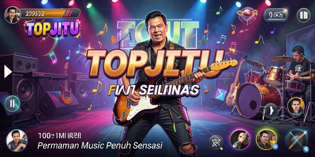 Screenshot utama dari gameplay TOPJITU yang menunjukkan aksi seru bermain musik.