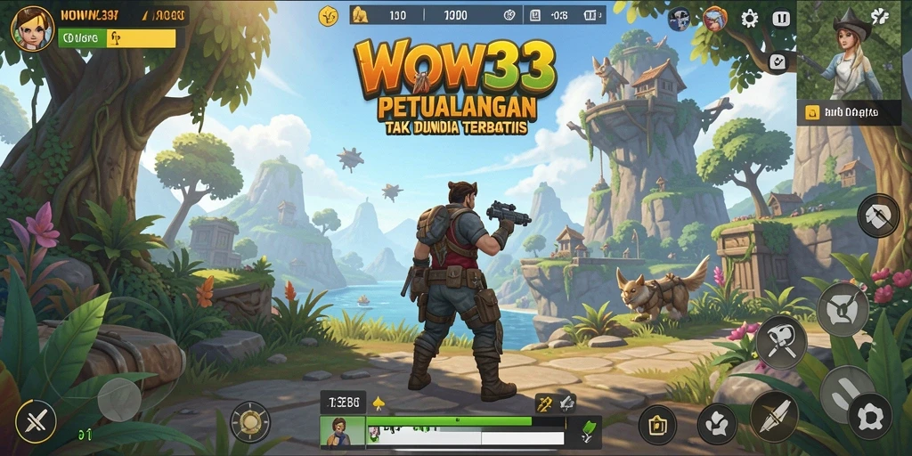 Screenshot menampilkan pemain yang menjelajahi dunia terbuka yang indah.